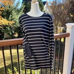 Lauren Ralph Lauren NWOT Black & Cream Striped Long Sleeve Tee With Gold Zipper